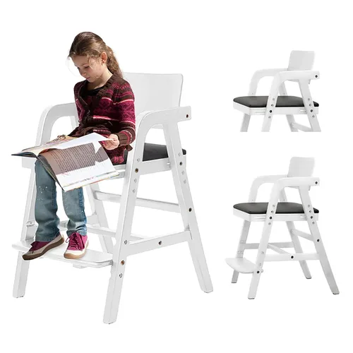 Vista 11 de Silla de comedor de madera para niños pequeños con asiento Negro