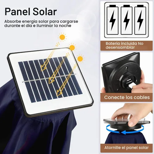 Vista 3 de FLAME&SHADE Sombrilla de exterior de 9 pies con 40 luces LED, sombrilla de patio con luz solar y luz envolvente central, sombrilla de mercado