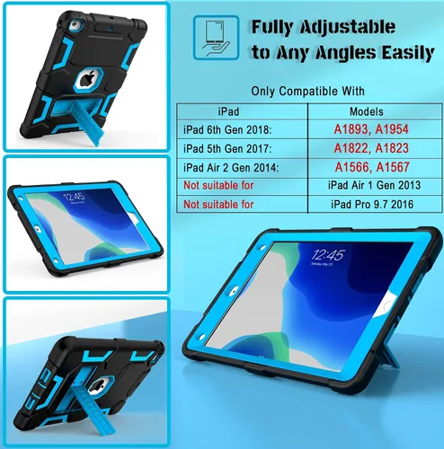 Vista 3 de CCMAO Funda para iPad de 6ª/5ª generación (9.7 pulgadas, 2018/2017), iPad Air de 2ª generación (2014) con soporte, funda protectora híbrida a prueba
