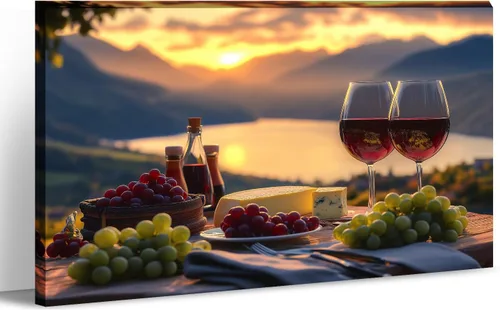 Vista 10 de Lienzo decorativo para pared, decoración de cocina, pintura de queso con uvas, obra de arte moderna, paisaje, fotografía, pintura para comedor, Art-1
