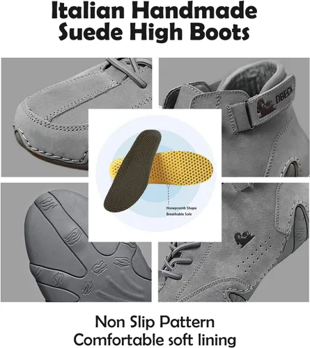 Vista 21 de JishinGal Botas Chukka de ante para hombre, ligeras, descalzas, para caminar, al aire libre, informales, italianas, hechas a mano, de caña alta, sin