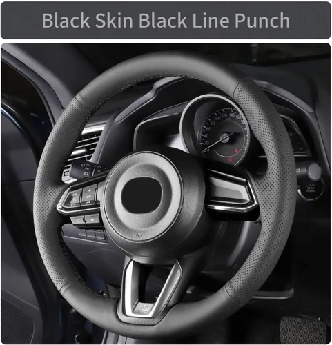 Vista 3 de Funda de Volante de Microfibra de Cuero Cosida a Mano, Compatible con Mazda 3 2017 2018/Mazda CX-5 2017-2020/Mazda 6/CX-9 2016-2020/CX-3 2018 2019