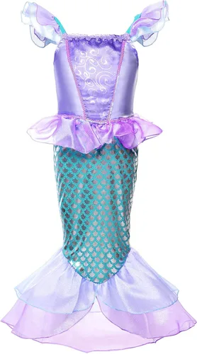 Vista 2 de JerrisApparel Disfraz de sirena de princesa para niñas, vestido de fiesta de cosplay