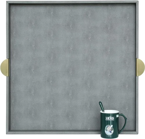 Vista 11 de HofferRuffer Bandeja Decorativa de Servir de Cuero Sintético, Elegante Bandeja Otomana para Mesa de Café, Desayuno, Bebidas, Bandeja para Servir
