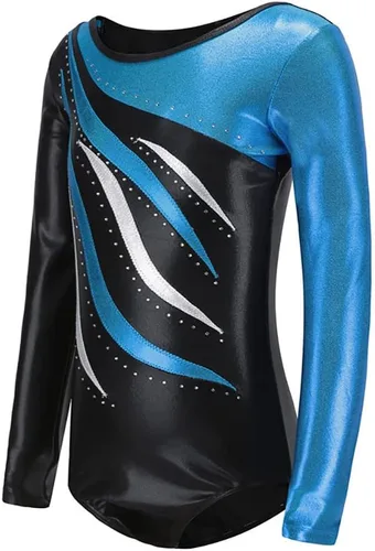 Vista 41 de AFAVOM Leotardos de gimnasia para niñas, leotardos de manga larga para niñas, brillantes y brillantes, para gimnasia, traje de ballet y danza