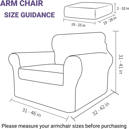 Vista 6 de ZNSAYOTX 2026 Funda de silla a rayas de 2 piezas (79 cm - 117 cm), funda de sillón elástica gruesa con banda elástica antideslizante y lazos