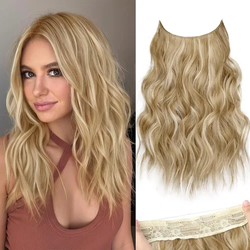 Vista 71 de KooKaStyle - Extensiones de cabello con hilo invisible, diadema transparente, ajustables, 4 clips fijadores, cabello largo y ondulado de 12