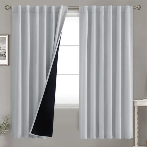 Vista 55 de BGment Cortinas 100% opacas beige de 63 pulgadas de largo con forro aislante térmico, bolsillo para varilla y lengüeta trasera de doble capa