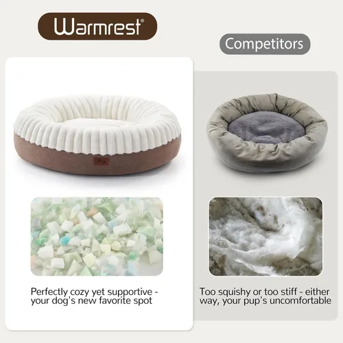 Vista 6 de Cama para perros en forma de dona, tamaño mediano, camas redondas para perros y gatos pequeños y medianos con piel sintética esponjosa lavable, cama