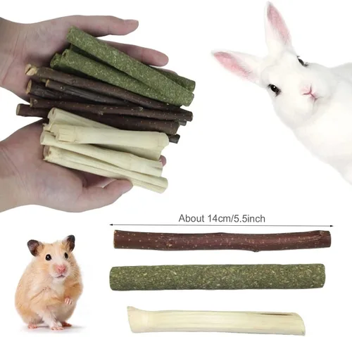 Vista 2 de 5.29 oz 3 tipos de juguetes masticables combinados palos molares dulce bambú rama de manzana Timothy hierba para mascotas Chinchilla, ardilla 150 g