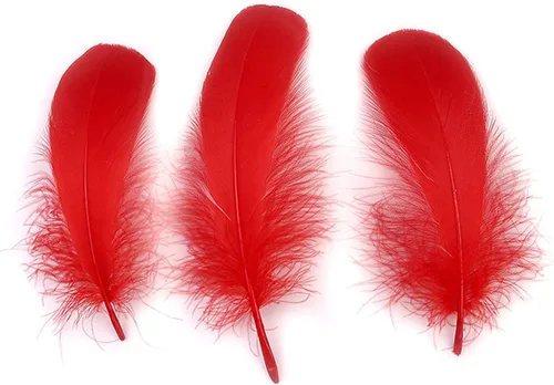 Vista 4 de AWAYTR 100 plumas de ganso natural para manualidades, boda, decoración de fiesta (rojo)