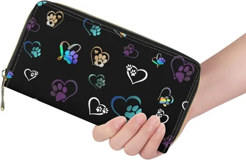 Vista 2 de Vintage Horse Print Mujeres Cartera Caballo Cremallera Alrededor De Cuero Bolso, Paw and Love Heart, Classic