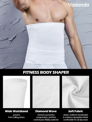 Vista 3 de Faja de compresión para hombre con control de abdomen, faja de compresión para adelgazar el cuerpo, faja de grasa para el vientre, banda