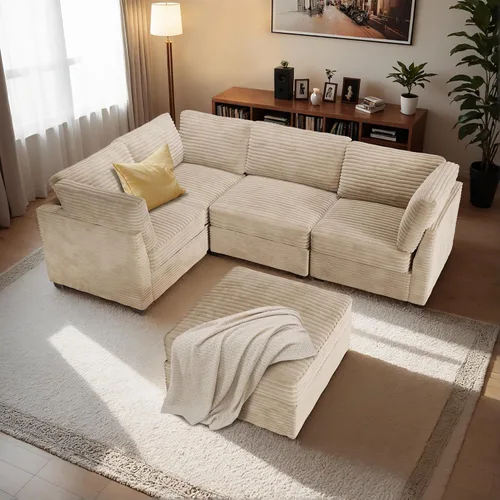 Vista 8 de Sofá seccional modular, conjunto de sofá en forma de L de 98" para sala de estar, 4 asientos cómodos tipo nube con sillas giratorias, combinación