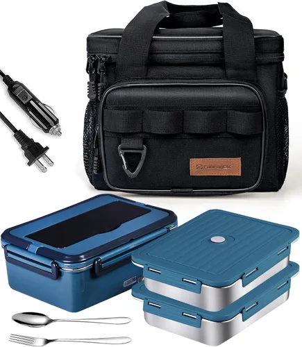 Vista 8 de Fiambrera Eléctrica Calentadora de Alimentos para Hombres Adultos, 3 en 1 Fiambreras con Calefacción para Coche Camión Trabajo Viaje con Bolsa