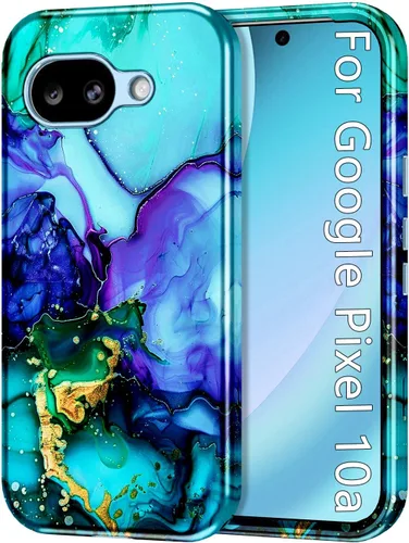 Vista 22 de Btscase Funda para Google Pixel 9 Pro 2024 [grado militar a prueba de golpes] elegante patrón de mármol delgado protector 3 capas de policarbonato