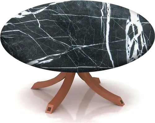 Vista 35 de Mantel redondo ajustable con patrón de mármol, borde elástico, adecuado para catering y cocina, se puede limpiar para mesas redondas de comedor