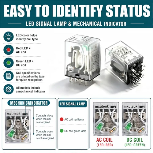 Vista 4 de mxuteuk 2 piezas HH54P DC 12V Bobina de 14 pines 3A 4PDT Relé de alimentación electromagnético con indicador LED, con base, con riel DIN de aluminio