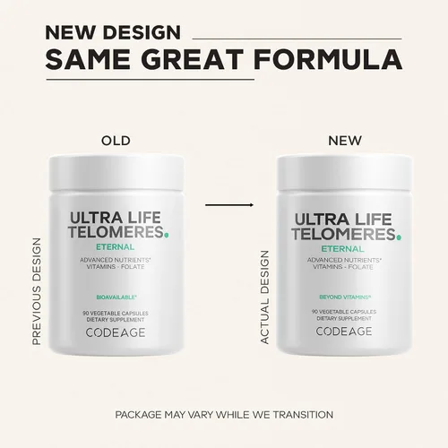 Vista 3 de Codeage Ultra Life Telomeres Suplemento – 5 MTHF Folato Vitamina B9, Vitamina B12 Metilcobalamina, Vitamina D3, L-Teanina, Ashwagandha – Suministro