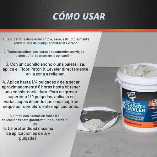 Vista 3 de DAP Parche y nivelador flexible para piso, gris claro, 32 onzas (7079859184)