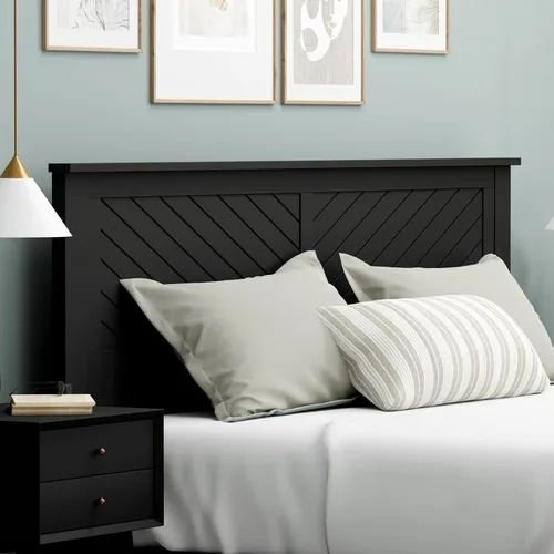 Vista 18 de ComfIQ Serene - Cabecero de panel de madera maciza con puntuación horizontal, tamaño individual, negro, fácil montaje, materiales de calidad