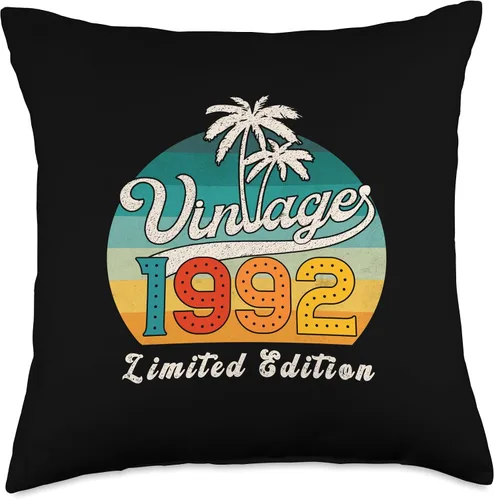 Vista 4 de Vintage 1992 Birthday Gift for Men Women 34 Years Retro Palm Throw Pillow