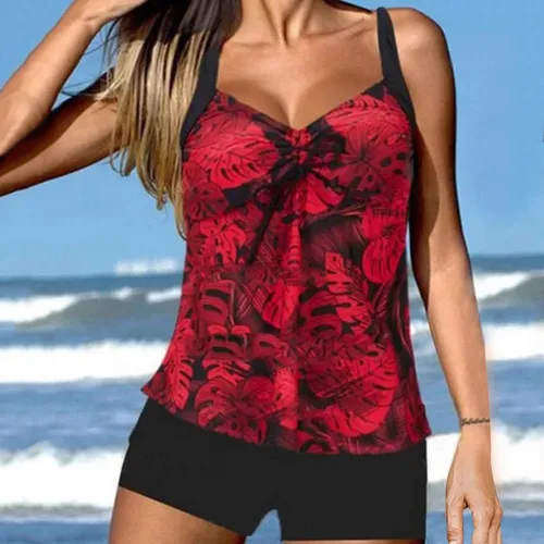Vista 2 de Traje de baño tankini de talla grande para mujer, brasier acolchado push-up con relleno, conjunto de bikini para traje de baño, ropa de playa