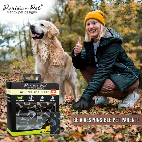 Vista 5 de Parisian Pet Bolsas ecológicas para excrementos de perro, 8 rollos, 20 bolsas por rollo, sin perfume, a prueba de fugas, perfectas para limpiar Casa