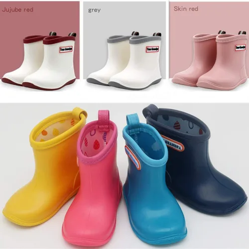 Vista 5 de Botas de lluvia para bebés, botas de lluvia cortas para niños pequeños, fáciles de poner, ligeras e impermeables Azul