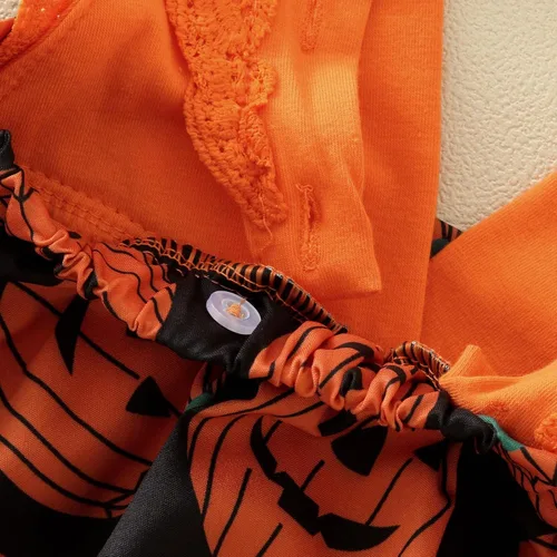 Vista 5 de Halloween Day Baby Girls Boys Cute Romper Dress 2pcs Lace Sleeveless V Neck Pumpkin Baby Dresses