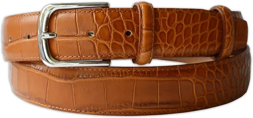 Vista 5 de Cinturón de cuero italiano con patrón de cocodrilo para hombre