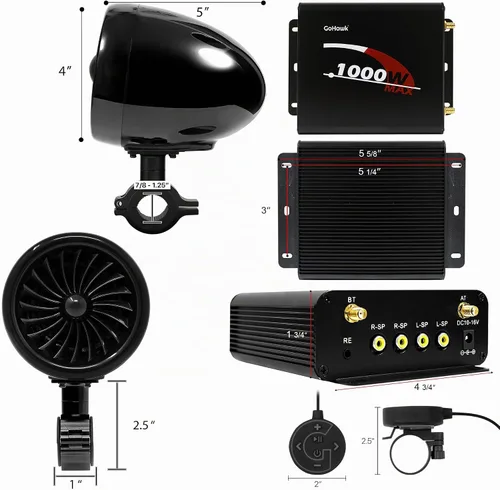 Vista 4 de GoHawk Altavoces de motocicleta Bluetooth Sistema de audio de radio TJ4-Q Negro