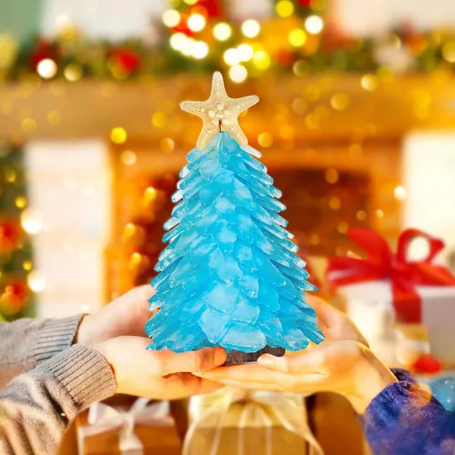 Vista 5 de Árbol de Navidad de cristal de mar verde, mini árbol de Navidad hecho a mano, centro de mesa, ideal para Navidad, Año Nuevo, decoración del hogar