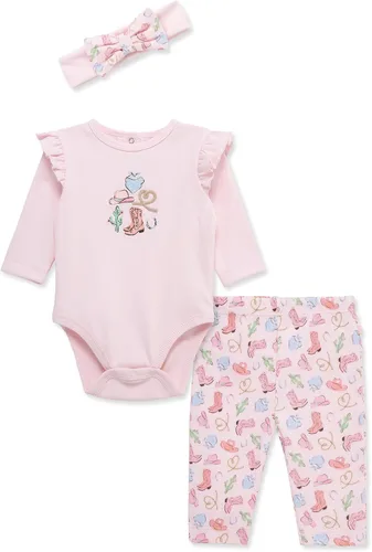 Vista 33 de Little Me Conjunto de 3 piezas para bebé, 100% algodón, body con diadema y pantalón a juego, de 3 meses a 24 meses