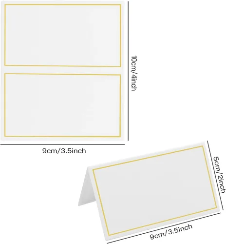 Vista 7 de Tarjetas de lugar, 150 tarjetas de mesa pequeñas con borde de lámina dorada, tarjetas de acompañante, tarjetas de nombre, tarjetas de lugar de boda