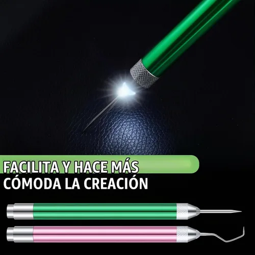 Vista 6 de Therwen 2 piezas herramientas de deshierbe LED para vinilo con gancho de alfiler con luz, bolígrafo de deshierbe iluminado para quitar vinilos