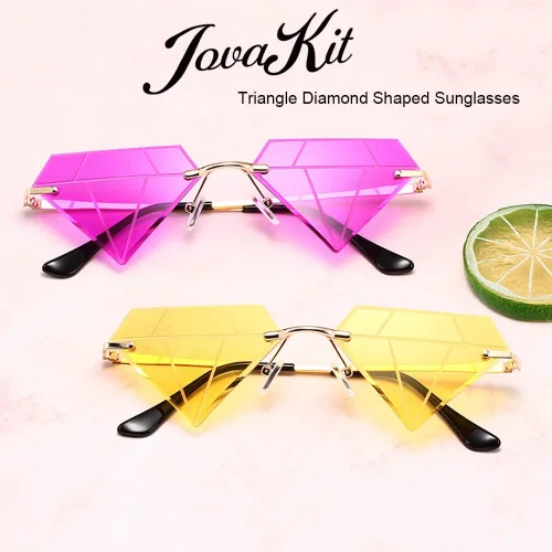 Vista 4 de JOVAKIT Gafas de sol triangulares con forma de diamante para mujeres y hombres, gafas de sol vintage sin montura retro para fiesta rave, gafas