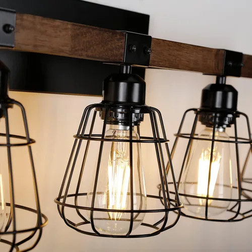 Vista 2 de Lámpara de tocador rústica de 3 luces de jaula negra rústica para baño