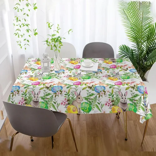 Vista 4 de senya Manteles de Pascua – Rectangular, Poliéster, Patrón de Pascua – 54 x 60 pulgadas – Resistente a las manchas y al calor – Perfecto