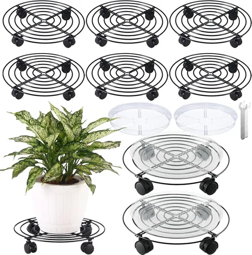 Vista 13 de 6 paquetes de 12 pulgadas de metal grande para plantas con ruedas, soportes rodantes para plantas de hierro forjado, base de rodillos para plantas
