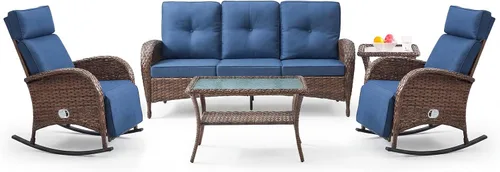 Vista 11 de Belord Zero Gravity - Silla reclinable giratoria para patio, silla de mimbre para exteriores con respaldo ajustable y reposapiés, sillas mecedoras