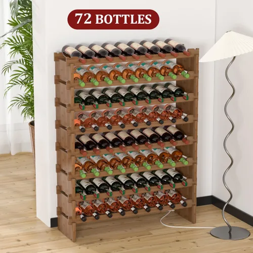 Vista 2 de Domax Estante de vino independiente para 72 botellas de vino, 8 niveles, apilables, de madera de bambú, estantes de almacenamiento para cocina, bar