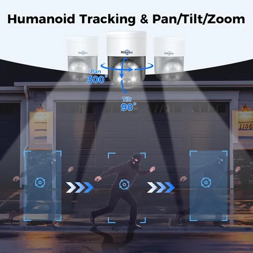 Vista 2 de Seguimiento humano + vista de 330°: sistema de cámara de seguridad Hiseeu 4K PoE, monitor todo en uno de 12 pulgadas, 8 cámaras de seguridad PoE PTZ
