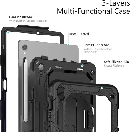 Vista 5 de Gylint Funda giratoria de 360° para Samsung Galaxy Tab S10 Lite / S10 FE / S9 FE 5G 10.9 pulgadas, funda con protector de pantalla, correa de mano