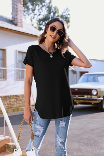 Vista 6 de Newchoice Women's Casual Batwing Long Sleeve T Shirt Round Neck Basic Loose Tunic Tops