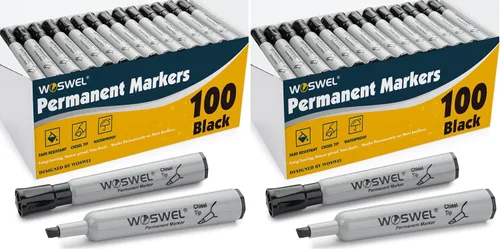 Vista 9 de WOSWEL 100 Pack Marcadores Permanentes a Granel, Punta de Cincel, Negro, Marcadores Permanentes Grandes y Gruesos de Punta Ancha, Funciona