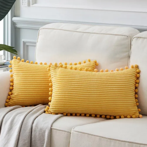 Vista 57 de Fancy Homi Juego de 2 fundas de almohada decorativas negras de 12 x 12 pulgadas con pompones para sofá y cama, decoración moderna de estilo bohemio