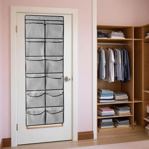 Vista 2 de 1 paquete de 12 bolsillos de malla transpirable, organizador grande de zapatos para colgar sobre la puerta, zapatero para puerta de armario