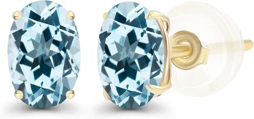 Vista 33 de Aretes de plata de ley 925 maciza chapados en oro de 0.276 x 0.197 in ovalados con piedra natal genuina para mujer, aretes de tuerca con piedras
