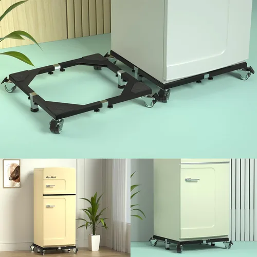 Vista 7 de Soporte móvil de acero resistente para nevera, base móvil con ruedas, soporte ajustable para lavadora, base multifuncional para muebles para nevera